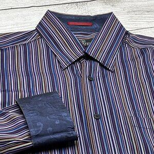 Bugatchi L Blue Multicolor Regular‎ Fit Long Sleeve Button Up Flip Cuff